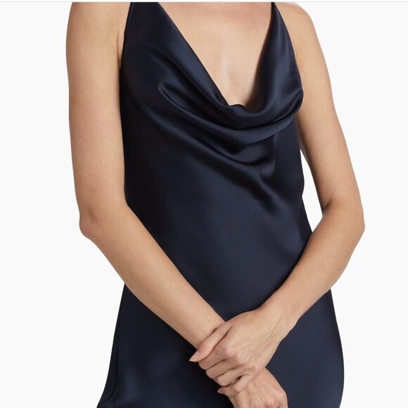 Haleigh Charmeuse Cowl Neck Gown Maxi Dress Navy Blue 6 NWT $595 - Picture 8 of 9